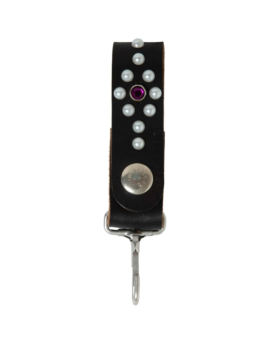PEARL STUDS LEATHER KEY HOLDER