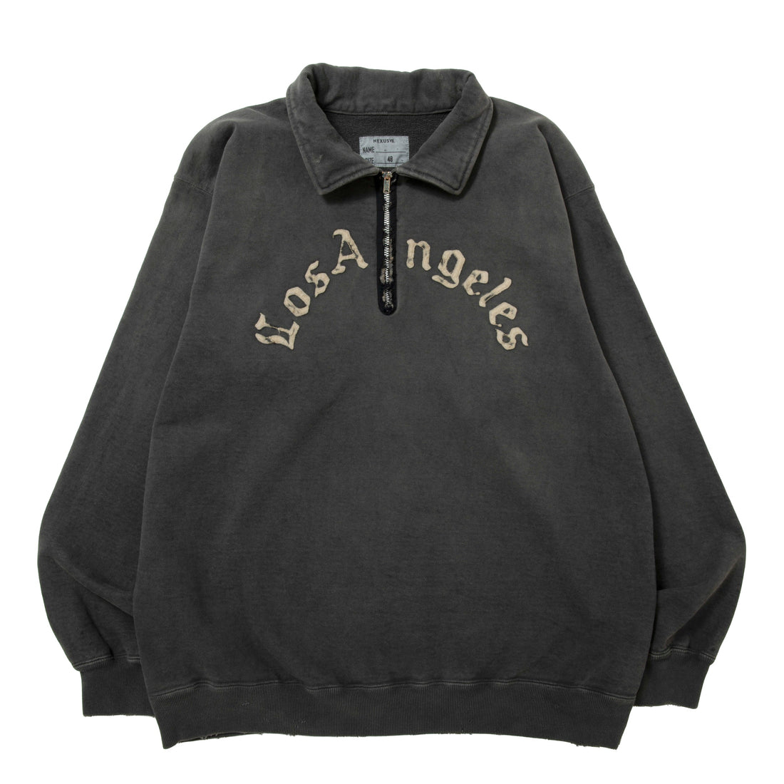 DAMAGED LETTERED HALF ZIP SWEAT