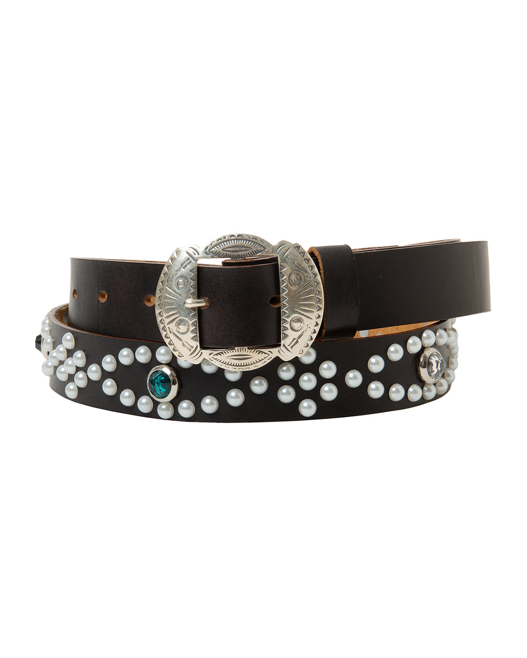 PEARL STUDS LEATHER BELT -25mm-