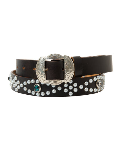 PEARL STUDS LEATHER BELT -25mm-