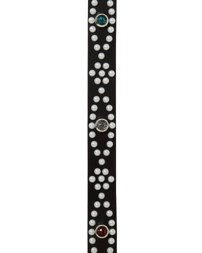 PEARL STUDS LEATHER BELT -25mm-