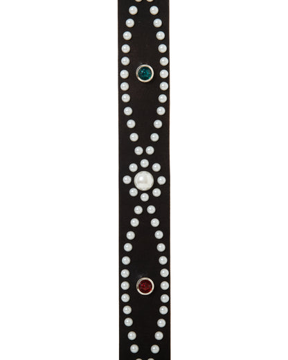 PEARL STUDS GEM LEATHER BELT -35mm-