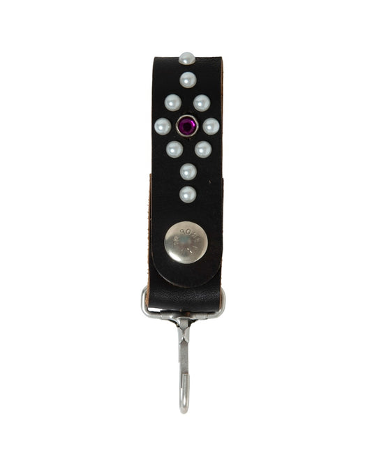 PEARL STUDS LEATHER KEY HOLDER
