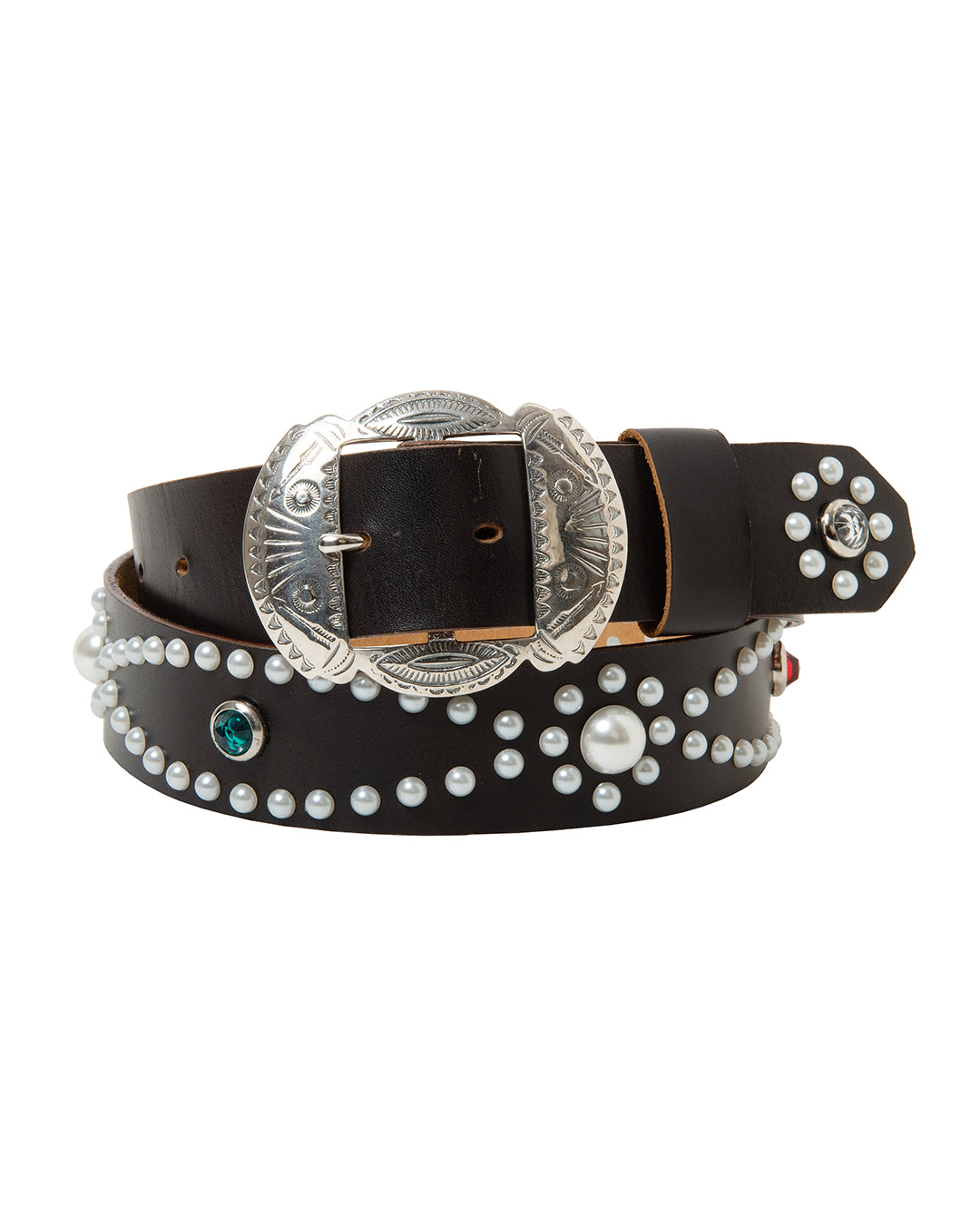 PEARL STUDS LEATHER BELT -35mm-