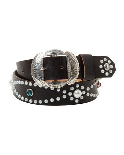 PEARL STUDS LEATHER BELT -35mm-