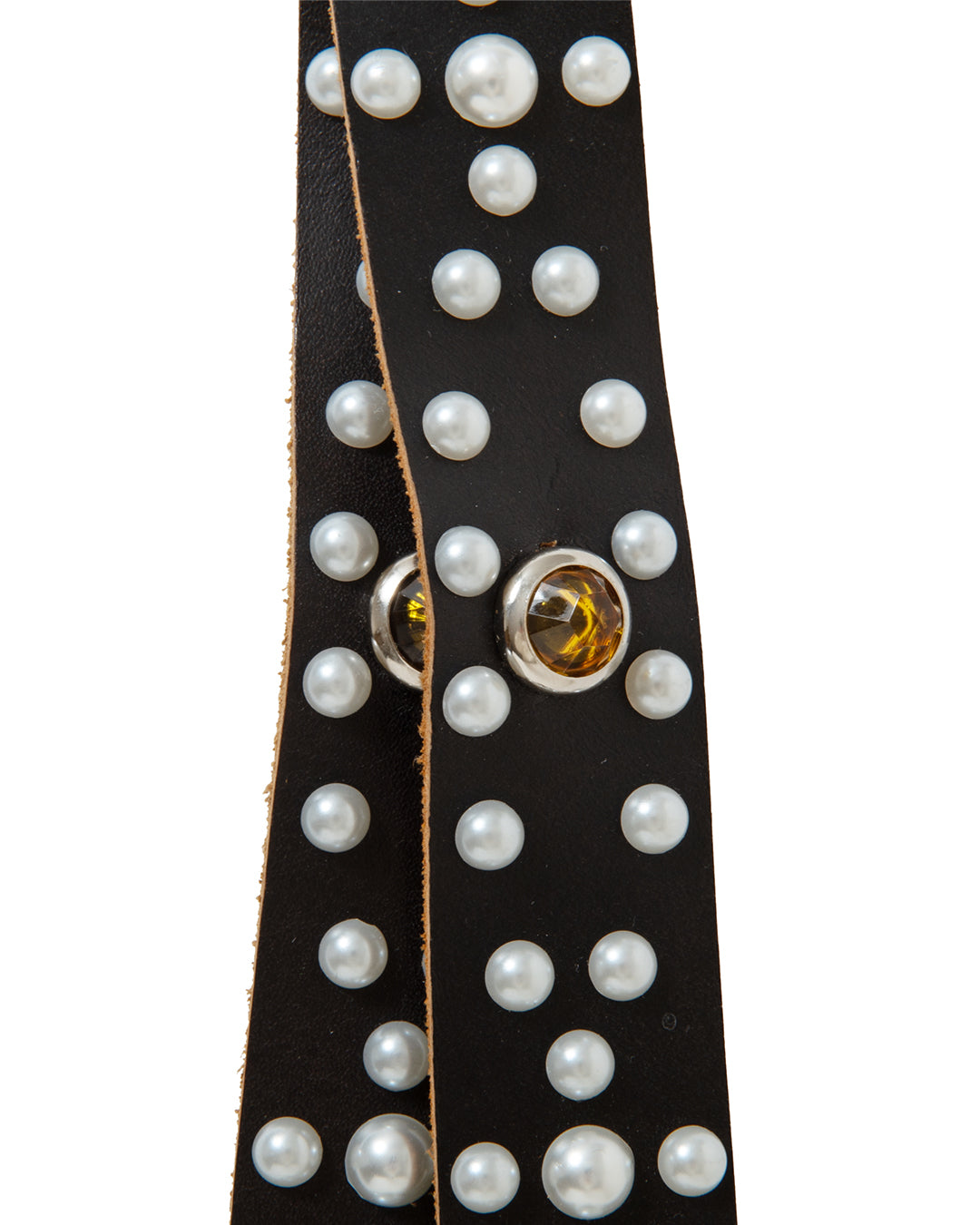 PEARL STUDS LEATHER NECK STRAP